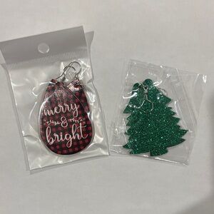 Plaid Merry & Bright and Glitter Christmas Faux Leather Earrings Set